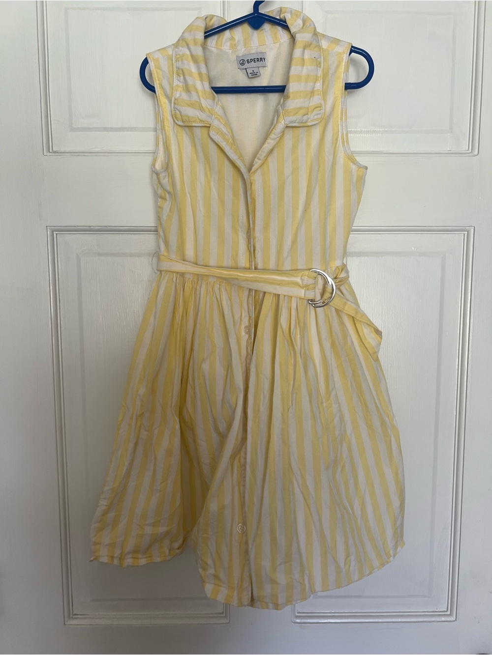 Sperry Yellow and White Striped Belted Shirt Dress